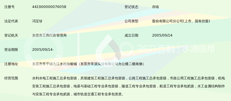 广东水电二局股份有限公司东莞分公司