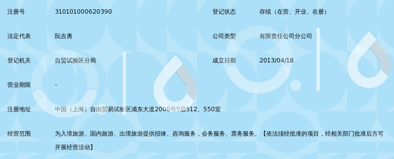 云南熊猫国际旅行社有限公司上海云之旅旅行社