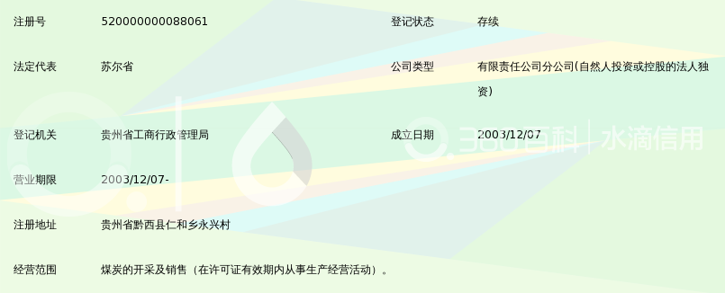 贵州黔宜能源集团有限公司黔西县仁和乡中心煤