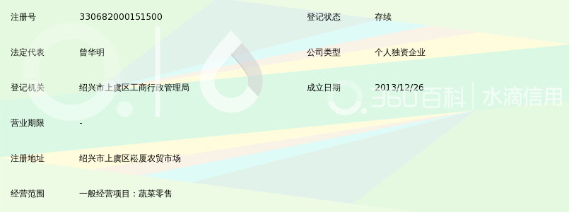 绍兴市上虞区崧厦镇曾华明蔬菜商行