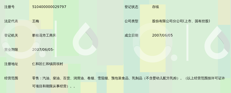 中国石油天然气股份有限公司四川攀枝花销售分