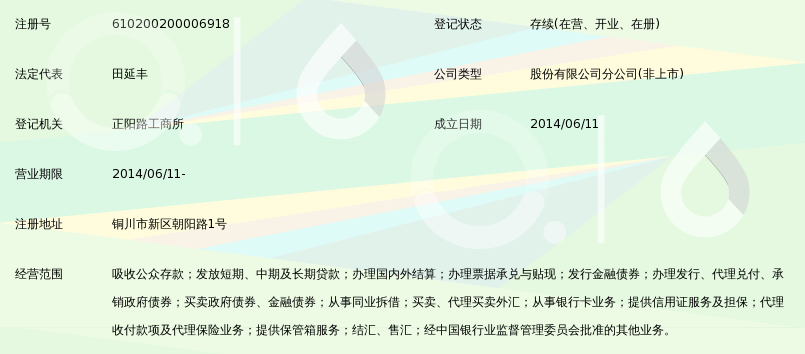 长安银行股份有限公司铜川分行