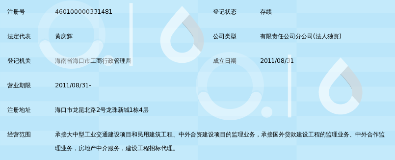 广州珠江工程建设监理有限公司海南分公司